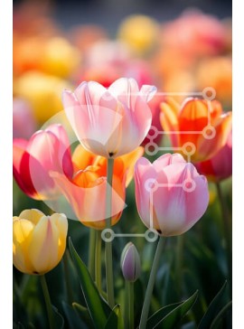 Σετ των 2 Intra Συλλεκτικό Ξύλινο Παζλ Plywood  4mm - Πολύχρωμες τουλίπες σε έναν κήπο Σε Ξύλινο Κουτί - Διαστάσεις: 10x10 cm – 25 κομμάτια