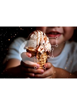 Intra Συλλεκτικό Ξύλινο Παζλ Plywood  4mm - Γλυκά: Παιδί που κρατά χωνάκι παγωτού με σάλτσα σοκολάτας και καραμέλα Σε Ξύλινο Κουτί - Διαστάσεις Puzzle: 10x10 cm – 25 κομμάτια