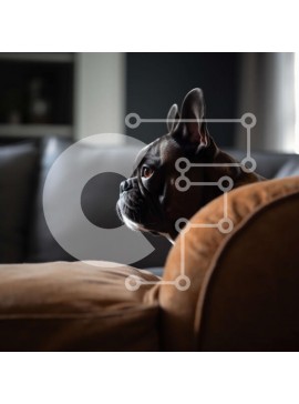 Intra Συλλεκτικό Ξύλινο Παζλ Plywood  4mm - Αξιολάτρευτη φωτογραφία ενός καφέ γαλλικού μπουλντόγκ σε έναν δερμάτινο καναπέ σε ένα σαλόνι Σε Ξύλινο Κουτί - Διαστάσεις: 10x10 cm – 25 κομμάτια