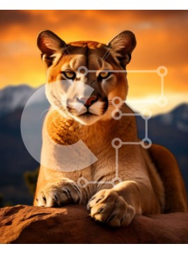 Σετ των 2 Intra Συλλεκτικό Ξύλινο Παζλ Plywood  4mm - Όμορφη εικόνα ενός βουνού λιονταριού στο ηλιοβασίλεμα Σε Ξύλινο Κουτί - Διαστάσεις: 10x10 cm – 25 κομμάτια