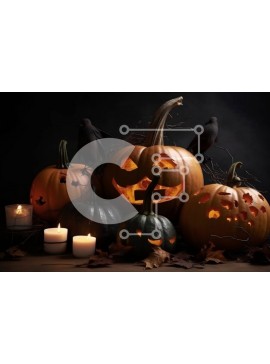 Intra Συλλεκτικό Ξύλινο Παζλ Plywood  4mm - Spooky Halloween Decor: Σκαλιστές κολοκύθες με λαμπερά μάτια Σε Ξύλινο Κουτί - Διαστάσεις Puzzle: 10x10 cm – 25 κομμάτια