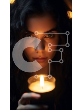 Intra Συλλεκτικό Ξύλινο Παζλ Plywood  4mm - Σοβαρή γυναίκα που κρατά ένα αναμμένο κερί μπροστά στο πρόσωπό της Σε Ξύλινο Κουτί - Διαστάσεις Puzzle: 10x10 cm – 25 κομμάτια