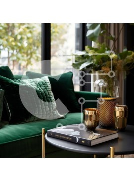 Intra Συλλεκτικό Ξύλινο Παζλ Plywood  4mm - Κομψό σαλόνι με πράσινο καναπέ και κομψές πινελιές Σε Ξύλινο Κουτί - Διαστάσεις Puzzle: 10x10 cm – 25 κομμάτια