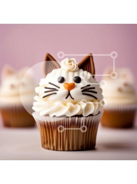 Intra Συλλεκτικό Ξύλινο Παζλ Plywood  4mm - Αξιολάτρευτο Cupcake Face Cat με σαντιγί Σε Ξύλινο Κουτί - Διαστάσεις: 10x10 cm – 25 κομμάτια