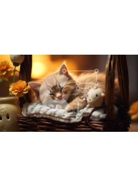 Intra Συλλεκτικό Ξύλινο Παζλ Plywood  4mm - Κοιμισμένο πορτοκαλί γατάκι σε ψάθινο καλάθι που περιβάλλεται από λουλούδια Σε Ξύλινο Κουτί - Διαστάσεις: 10x10 cm – 25 κομμάτια