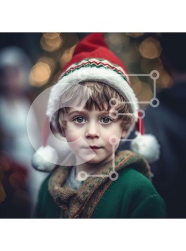 Intra Συλλεκτικό Ξύλινο Παζλ Plywood  4mm - Σοβαρό νεαρό αγόρι με καπέλο Άγιου Βασίλη και πράσινο πουλόβερ Σε Ξύλινο Κουτί - Διαστάσεις: 10x10 cm – 25 κομμάτια