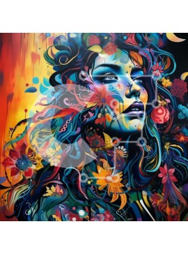 Σετ των 2 Intra Συλλεκτικό Ξύλινο Παζλ Plywood  4mm - Εκπληκτική εικόνα γυναίκας με ζωηρή λουλουδάτη τέχνη Σε Ξύλινο Κουτί - Διαστάσεις: 10x10 cm – 25 κομμάτια