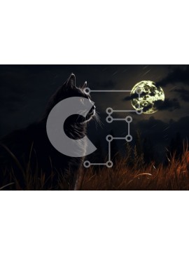 Σετ των 2 Intra Συλλεκτικό Ξύλινο Παζλ Plywood  4mm - Μυστηριώδης εικόνα της Μαύρης Γάτας και της Πανσέληνου τη νύχτα Σε Ξύλινο Κουτί - Διαστάσεις: 10x10 cm – 25 κομμάτια