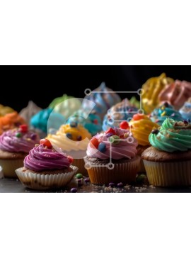Σετ των 2 Intra Συλλεκτικό Ξύλινο Παζλ Plywood  4mm - Νόστιμη εικόνα από πολύχρωμα cupcakes με διαφορετικές επικαλύψεις σε μαύρη επιφάνεια Σε Ξύλινο Κουτί - Διαστάσεις: 10x10 cm – 25 κομμάτια