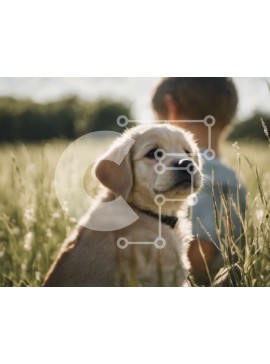 Σετ των 2 Intra Συλλεκτικό Ξύλινο Παζλ Plywood  4mm - Κουτάβι Golden Retriever σε ένα χωράφι με ψηλό γρασίδι Σε Ξύλινο Κουτί - Διαστάσεις: 10x10 cm – 25 κομμάτια