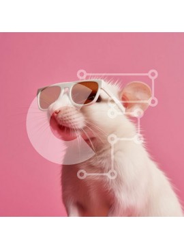 Intra Συλλεκτικό Ξύλινο Παζλ Plywood  4mm - Δροσερός αρουραίος με γυαλιά ηλίου σε μοντέρνο ροζ φόντο Σε Ξύλινο Κουτί - Διαστάσεις: 10x10 cm – 25 κομμάτια