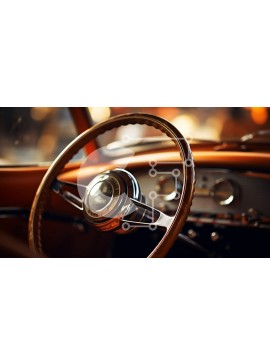 Intra Συλλεκτικό Ξύλινο Παζλ Plywood  4mm - Vintage εσωτερικό αυτοκινήτου με ξύλινο τιμόνι και δερμάτινο κάλυμμα Σε Ξύλινο Κουτί - Διαστάσεις Puzzle: 10x10 cm – 25 κομμάτια