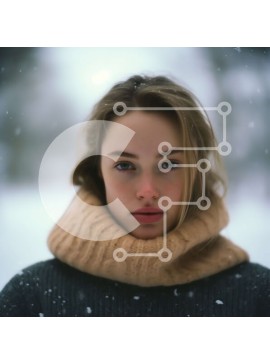 Intra Συλλεκτικό Ξύλινο Παζλ Plywood  4mm - Σοβαρό πορτρέτο μιας νεαρής γυναίκας στο χιόνι Σε Ξύλινο Κουτί - Διαστάσεις Puzzle: 10x10 cm – 25 κομμάτια