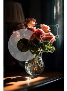 Σετ των 2 Intra Συλλεκτικό Ξύλινο Παζλ Plywood  4mm - Ζεστή και ρομαντική εικόνα με ροζ τριαντάφυλλα σε ένα βάζο σε ένα ξύλινο τραπέζι Σε Ξύλινο Κουτί - Διαστάσεις: 10x10 cm – 25 κομμάτια