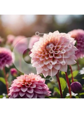 Intra Συλλεκτικό Ξύλινο Παζλ Plywood  4mm - Ροζ λουλούδια Ντάλια σε έναν ηλιόλουστο κήπο Σε Ξύλινο Κουτί - Διαστάσεις: 10x10 cm – 25 κομμάτια