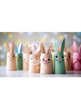 Intra Συλλεκτικό Ξύλινο Παζλ Plywood  4mm - Χειροτεχνίες λαγουδάκι με θέμα το Πάσχα με ρολά από χαρτί υγείας Σε Ξύλινο Κουτί - Διαστάσεις Puzzle: 10x10 cm – 25 κομμάτια