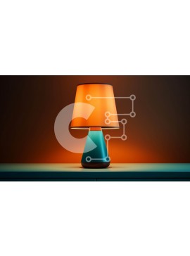 Intra Συλλεκτικό Ξύλινο Παζλ Plywood  4mm - Επιτραπέζιο Φωτιστικό με Μπλε Βάση και Πορτοκαλί Απόχρωση Σε Ξύλινο Κουτί - Διαστάσεις Puzzle: 10x10 cm – 25 κομμάτια