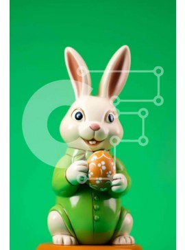 Intra Συλλεκτικό Ξύλινο Παζλ Plywood  4mm - Ειδώλιο λαγουδάκι του Πάσχα με αυγό σε πράσινο φόντο Σε Ξύλινο Κουτί - Διαστάσεις Puzzle: 10x10 cm – 25 κομμάτια