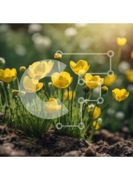 Intra Συλλεκτικό Ξύλινο Παζλ Plywood  4mm - Ομάδα μικρών κίτρινων λουλουδιών Σε Ξύλινο Κουτί - Διαστάσεις: 10x10 cm – 25 κομμάτια