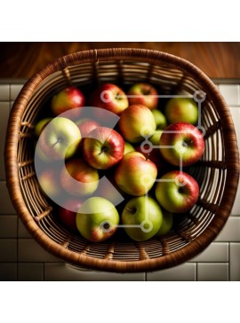 Σετ των 2 Intra Συλλεκτικό Ξύλινο Παζλ Plywood  4mm - Φρέσκο ​​και πολύχρωμο καλάθι μήλων στον πάγκο της κουζίνας Σε Ξύλινο Κουτί - Διαστάσεις: 10x10 cm – 25 κομμάτια