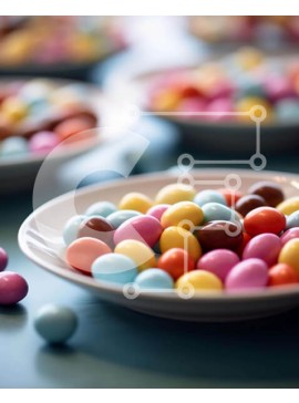 Σετ των 2 Intra Συλλεκτικό Ξύλινο Παζλ Plywood  4mm - Πολύχρωμα καλάμια καραμελών σε λευκά πιάτα Σε Ξύλινο Κουτί - Διαστάσεις: 10x10 cm – 25 κομμάτια