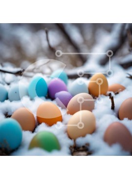 Intra Συλλεκτικό Ξύλινο Παζλ Plywood  4mm - Πολύχρωμα Πασχαλινά αυγά στο χιόνι Σε Ξύλινο Κουτί - Διαστάσεις Puzzle: 10x10 cm – 25 κομμάτια