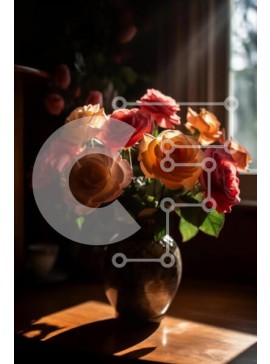 Σετ των 2 Intra Συλλεκτικό Ξύλινο Παζλ Plywood  4mm - Βάζο με πολύχρωμα τριαντάφυλλα με το φως του ήλιου μέσα από το παράθυρο Σε Ξύλινο Κουτί - Διαστάσεις: 10x10 cm – 25 κομμάτια