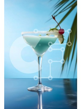 Σετ των 2 Intra Συλλεκτικό Ξύλινο Παζλ Plywood  4mm - Μπλε μαρτίνι με φόντο φέτα πορτοκαλιού και φοίνικα Σε Ξύλινο Κουτί - Διαστάσεις: 10x10 cm – 25 κομμάτια