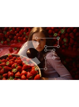 Σετ των 2 Intra Συλλεκτικό Ξύλινο Παζλ Plywood  4mm - Γυναίκα με φράουλες σε ροζ πουκάμισο και μακριά καστανά μαλλιά Σε Ξύλινο Κουτί - Διαστάσεις: 10x10 cm – 25 κομμάτια