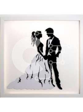 Intra Συλλεκτικό Ξύλινο Παζλ Plywood  4mm - Σιλουέτα νύφης και γαμπρού με φτερά Σε Ξύλινο Κουτί - Διαστάσεις Puzzle: 10x10 cm – 25 κομμάτια