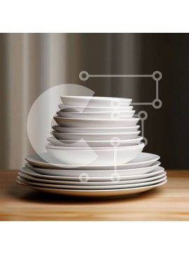 Intra Συλλεκτικό Ξύλινο Παζλ Plywood  4mm - Στοίβα από λευκά πιάτα σε ξύλινο τραπέζι Σε Ξύλινο Κουτί - Διαστάσεις Puzzle: 10x10 cm – 25 κομμάτια