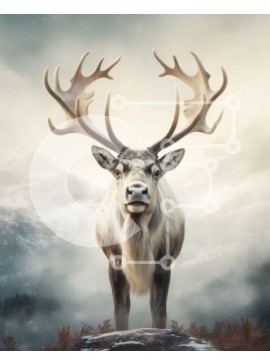 Σετ των 2 Intra Συλλεκτικό Ξύλινο Παζλ Plywood  4mm - Εκπληκτική εικόνα ενός αρσενικού τάρανδου σε μια χειμερινή χώρα των θαυμάτων Σε Ξύλινο Κουτί - Διαστάσεις: 10x10 cm – 25 κομμάτια