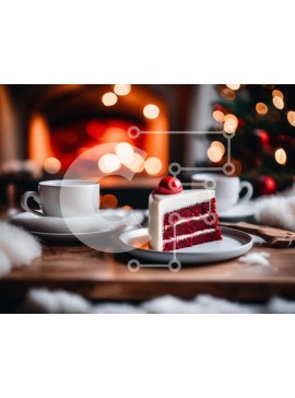 Σετ των 2 Intra Συλλεκτικό Ξύλινο Παζλ Plywood  4mm - Γιορτινό Red Velvet Cake και καφέ δίπλα στο τζάκι Σε Ξύλινο Κουτί - Διαστάσεις: 10x10 cm – 25 κομμάτια