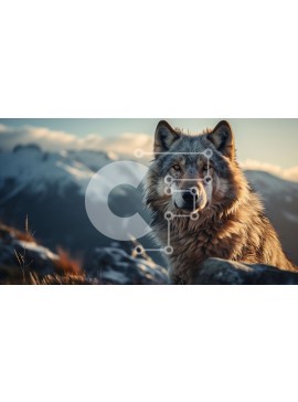 Intra Συλλεκτικό Ξύλινο Παζλ Plywood  4mm - Γκρίζος λύκος που στέκεται σε βραχώδες έδαφος με βουνά στο φόντο Σε Ξύλινο Κουτί - Διαστάσεις: 10x10 cm – 25 κομμάτια