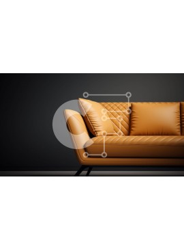 Intra Συλλεκτικό Ξύλινο Παζλ Plywood  4mm - Μοντέρνος πορτοκαλί δερμάτινος καναπές σε σκοτεινό τοίχο Σε Ξύλινο Κουτί - Διαστάσεις Puzzle: 10x10 cm – 25 κομμάτια