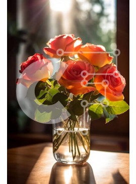 Σετ των 2 Intra Συλλεκτικό Ξύλινο Παζλ Plywood  4mm - Όμορφη εικόνα με πορτοκαλί τριαντάφυλλα σε βάζο με φως του ήλιου Σε Ξύλινο Κουτί - Διαστάσεις: 10x10 cm – 25 κομμάτια