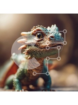 Intra Συλλεκτικό Ξύλινο Παζλ Plywood  4mm - Πράσινος και μπλε δράκος που στέκεται στα πίσω πόδια Σε Ξύλινο Κουτί - Διαστάσεις: 10x10 cm – 25 κομμάτια