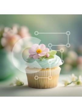 Σετ των 2 Intra Συλλεκτικό Ξύλινο Παζλ Plywood  4mm - Όμορφο cupcake με ροζ λουλούδι σε ένα τραπέζι Σε Ξύλινο Κουτί - Διαστάσεις: 10x10 cm – 25 κομμάτια