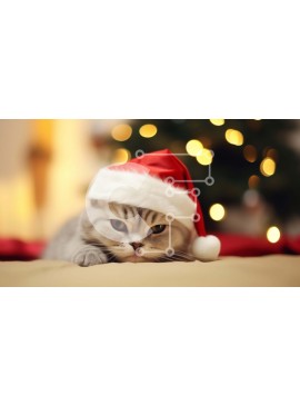 Intra Συλλεκτικό Ξύλινο Παζλ Plywood  4mm - Γκρίζα γάτα με καπέλο Άγιου Βασίλη στο κρεβάτι Σε Ξύλινο Κουτί - Διαστάσεις: 10x10 cm – 25 κομμάτια