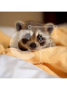 Intra Συλλεκτικό Ξύλινο Παζλ Plywood  4mm - Χαριτωμένη εικόνα ενός μωρού ρακούν κάτω από μια κίτρινη κουβέρτα Σε Ξύλινο Κουτί - Διαστάσεις: 10x10 cm – 25 κομμάτια