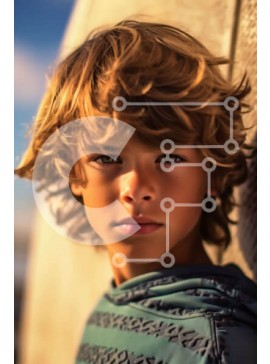 Intra Συλλεκτικό Ξύλινο Παζλ Plywood  4mm - Σοβαρό πορτρέτο ενός νεαρού αγοριού με κυματιστά ξανθά μαλλιά και μπλε μάτια Σε Ξύλινο Κουτί - Διαστάσεις Puzzle: 10x10 cm – 25 κομμάτια