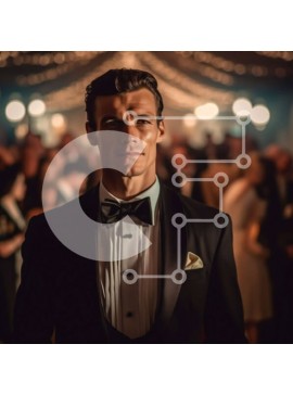 Intra Συλλεκτικό Ξύλινο Παζλ Plywood  4mm - Επίσημη σκηνή με άντρα με σμόκιν και πλήθος σε κομψό δωμάτιο Σε Ξύλινο Κουτί - Διαστάσεις Puzzle: 10x10 cm – 25 κομμάτια