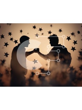 Intra Συλλεκτικό Ξύλινο Παζλ Plywood  4mm - Δύο άνδρες που δίνουν τα χέρια με αστέρια στο παρασκήνιο Σε Ξύλινο Κουτί - Διαστάσεις Puzzle: 10x10 cm – 25 κομμάτια