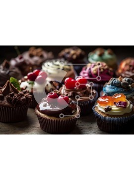 Σετ των 2 Intra Συλλεκτικό Ξύλινο Παζλ Plywood  4mm - Νόστιμη εικόνα από πολύχρωμα cupcakes με διάφορα toppings Σε Ξύλινο Κουτί - Διαστάσεις: 10x10 cm – 25 κομμάτια