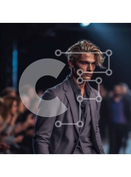 Σετ των 2 Intra Συλλεκτικό Ξύλινο Παζλ Plywood  4mm - Μοντέλο μόδας που περπατά στην πασαρέλα με γκρι κοστούμι Σε Ξύλινο Κουτί - Διαστάσεις: 10x10 cm – 25 κομμάτια