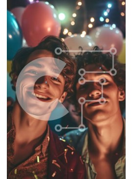 Intra Συλλεκτικό Ξύλινο Παζλ Plywood  4mm - Διασκεδαστική και εορταστική εικόνα δύο ανδρών με πολύχρωμα μπαλόνια Σε Ξύλινο Κουτί - Διαστάσεις Puzzle: 10x10 cm – 25 κομμάτια