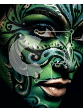 Intra Συλλεκτικό Ξύλινο Παζλ Plywood  4mm - Γυναίκα με μοναδική μπογιά προσώπου και μαύρη στολή Σε Ξύλινο Κουτί - Διαστάσεις Puzzle: 10x10 cm – 25 κομμάτια