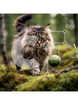 Intra Συλλεκτικό Ξύλινο Παζλ Plywood  4mm - Όμορφη εικόνα μιας μακρυμάλλης γάτας που περπατά σε ένα δάσος Σε Ξύλινο Κουτί - Διαστάσεις: 10x10 cm – 25 κομμάτια