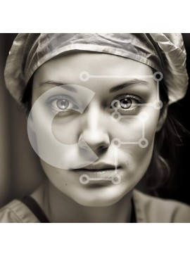 Intra Συλλεκτικό Ξύλινο Παζλ Plywood  4mm - Γυναίκα με χειρουργικό καπάκι και μάσκα με σοβαρή έκφραση Σε Ξύλινο Κουτί - Διαστάσεις Puzzle: 10x10 cm – 25 κομμάτια