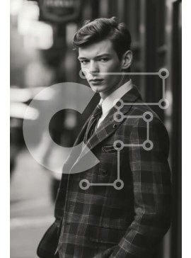 Intra Συλλεκτικό Ξύλινο Παζλ Plywood  4mm - Κομψός νεαρός άνδρας με ασπρόμαυρο κοστούμι Σε Ξύλινο Κουτί - Διαστάσεις Puzzle: 10x10 cm – 25 κομμάτια